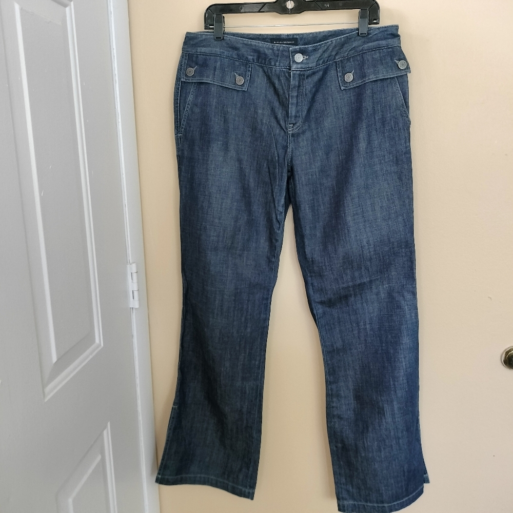 Banana Republic Stretch Flared Wide Leg Dark Wash Blue Trouser Denim 12 Jeans